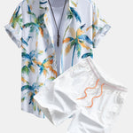Watercolor Palm Tree Print Shirt & Swim Shorts Set