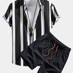 Striped Print Shirt & Swim Shorts Set