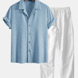 Animal Texture Terry Cuban Shirt & Straight Leg Linen Pants Set