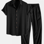 Crinkled Textured Shirt & Straight Leg Pants Set