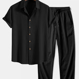 Crinkled Textured Shirt & Straight Leg Pants Set