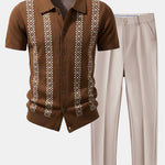 Geometric Knit Shirt & Slim Fit Tapered Trousers Set