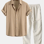 Geometric Jacquard Shirt & Straight Leg Linen Pants Set