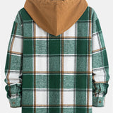 Relax Fit Contrast Corduroy Plaid Hooded Shirt