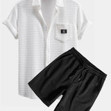 Short Sleeve Waffle Shirt & Waffle Drawstring Shorts Set
