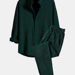 Long Sleeve Muscle Fit Ribbed Stand Collar Shirt & Ribbed Pants Set