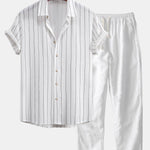 Stripe Textured Shirt & Straight Leg Linen Pants Set