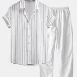 Stripe Textured Shirt & Straight Leg Linen Pants Set