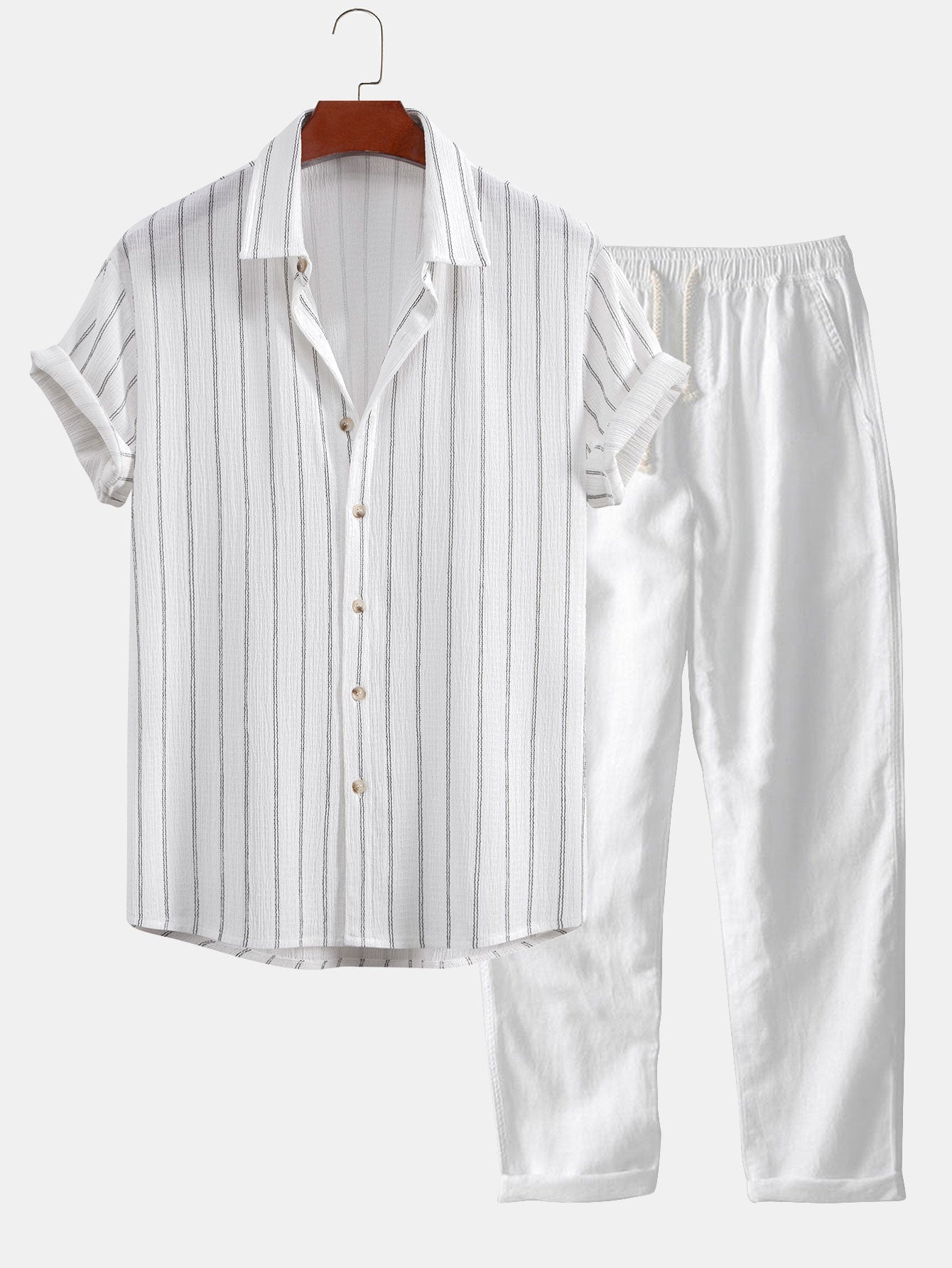 Stripe Textured Shirt & Straight Leg Linen Pants Set