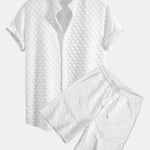 Checkerboard Stand Collar Shirt & Checkerboard Jacquard Shorts Set