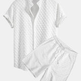 Checkerboard Stand Collar Shirt & Checkerboard Jacquard Shorts Set