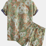 Painted Floral Jacquard Cuban Shirt & Shorts Set