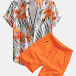 Flower Plants Print Shirt & Swim Shorts Set