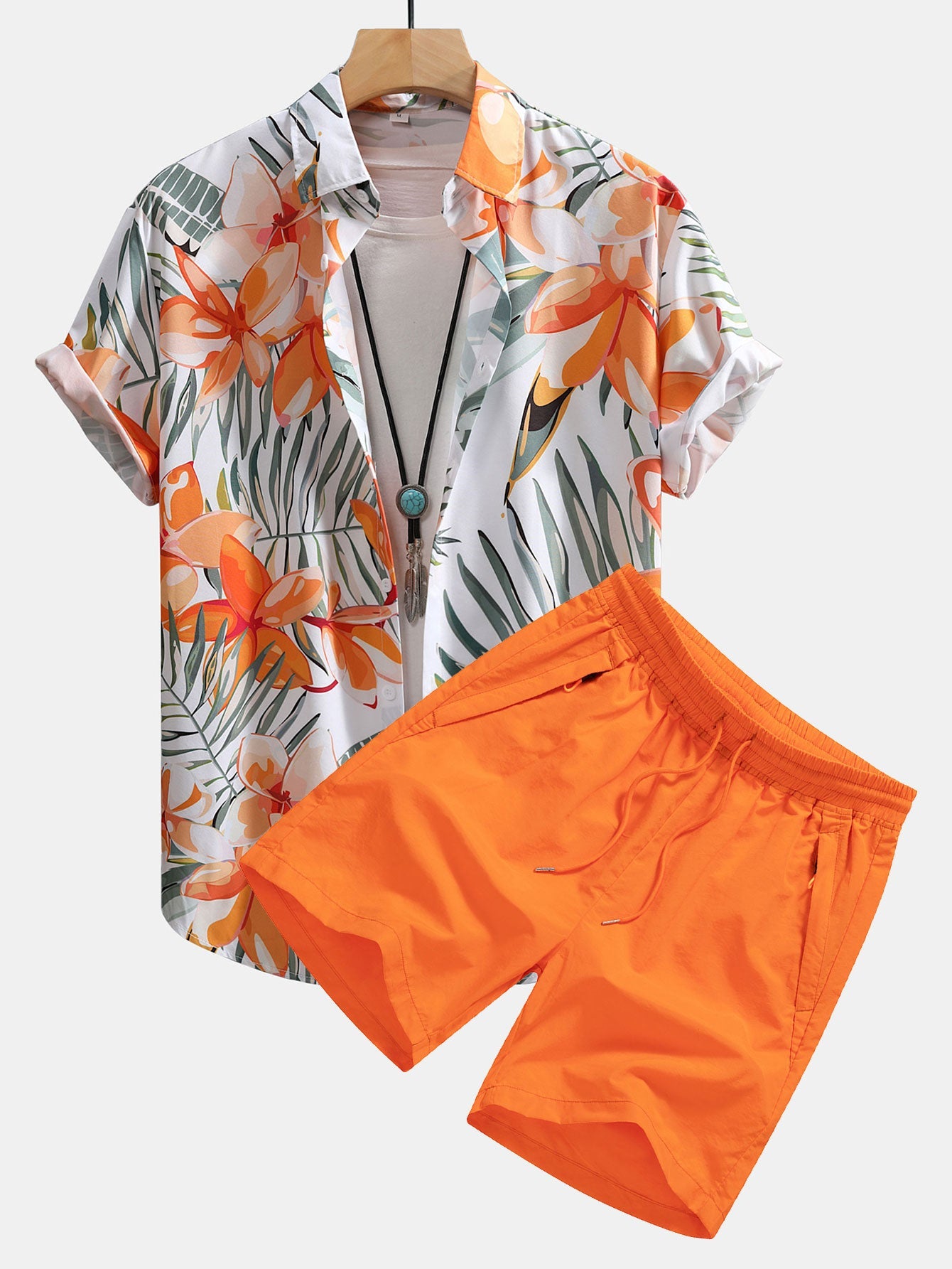 Flower Plants Print Shirt & Swim Shorts Set