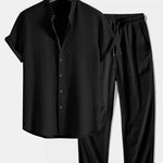 Short Sleeve Seersucker Shirt & Crinkle Textured Pants Set