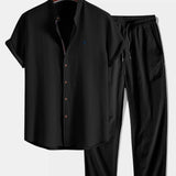 Short Sleeve Seersucker Shirt & Crinkle Textured Pants Set