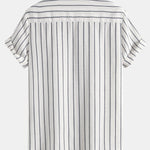 Cotton Blend Striped Stand Collar Shirt & Straight Leg Linen Pants Set