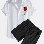 Splash Rose Print Linen Cotton Shirt & Swim Shorts Set