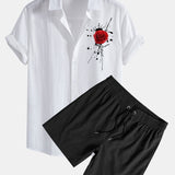 Splash Rose Print Linen Cotton Shirt & Swim Shorts Set