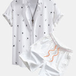 Palm Tree Anchor Sailboat Print Shirt & Swim Shorts Set