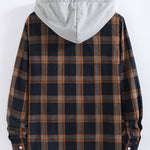 Plaid Contrast Hooded Shirt