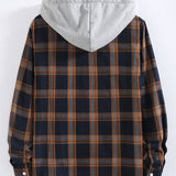 Plaid Contrast Hooded Shirt