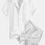 Geometric Jacquard Cuban Shirt & Crinkle Textured Drawstring 5" Shorts Set