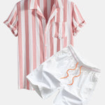 Striped Cuban Collar Shirt & Swim Shorts Set