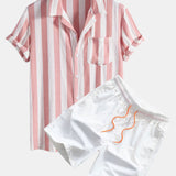 Striped Cuban Collar Shirt & Swim Shorts Set