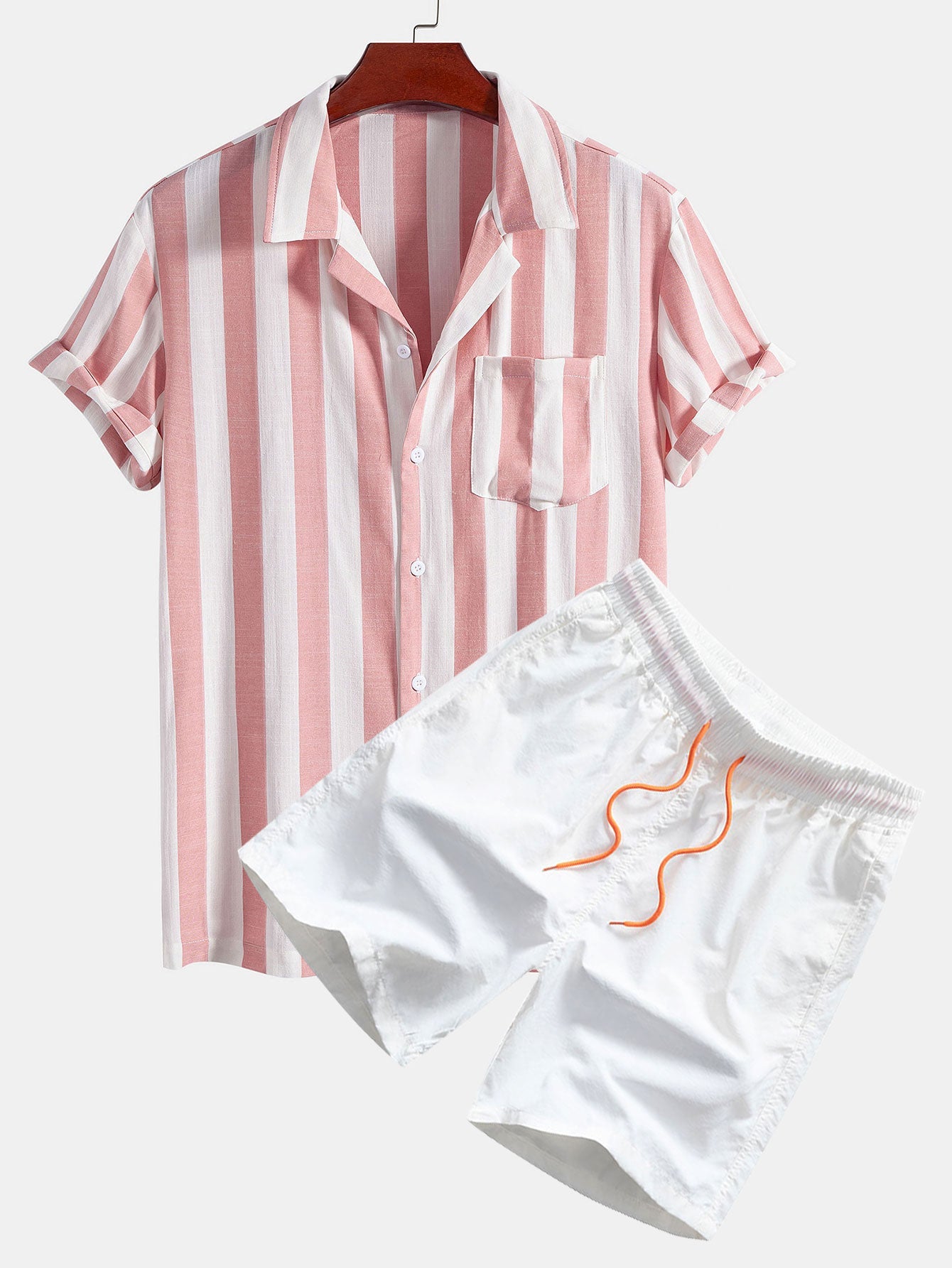 Striped Cuban Collar Shirt & Swim Shorts Set