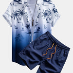 Gradient Island Palm Tree Print Shirt & Swim Shorts Set