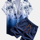 Gradient Island Palm Tree Print Shirt & Swim Shorts Set