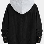 Contrast Corduroy Hooded Overshirt with Pockets