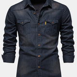 Washed Denim Western Shirt with Pockets