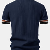 Contrast Stripe Trim Waffle Knit Polo & Slim Fit Tapered Trousers Set