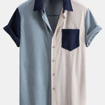 Short Sleeve Corduroy Patchwork Shirt & Corduroy Drawstring Shorts Set