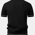 Contrast Trim Waffle Zipper Knit Polo & Slim Fit Tapered Trousers Set