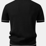 Contrast Trim Waffle Zipper Knit Polo & Slim Fit Tapered Trousers Set