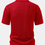 Crochet V Neck Polo Shirt & Straight Leg Linen Pants Set