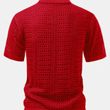 Crochet V Neck Polo Shirt & Crinkle Textured Drawstring 5" Shorts Set