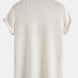 Short Sleeved Waffle Polo & Drawstring Knitted Waffle Shorts Set