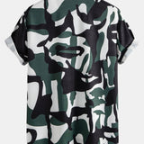 Colorblock Print Button Up Shirt