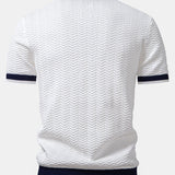 Texture Contrast Knitted V Neck Polo Shirt & Tapered Trousers Set