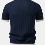 Contrast Trim Stripe Johnny Collar Polo & Tapered Trousers Set