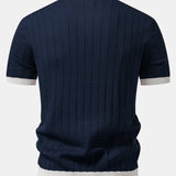 Contrast Trim Stripe Johnny Collar Polo & Tapered Trousers Set