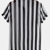 Hollow Out Stripe Textured Button Up Shirt