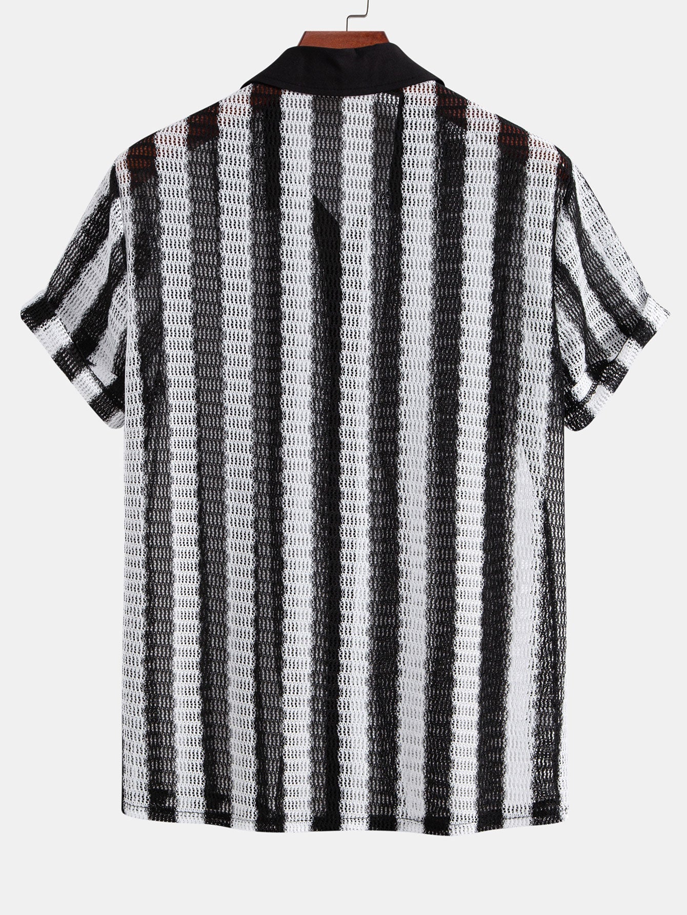 Hollow Out Stripe Textured Button Up Shirt