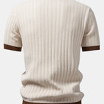 Contrast Textured Johnny Collar Knit Polo & Crinkle Textured Pants Set