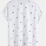 Palm Tree Anchor Sailboat Print Button Up Shirt