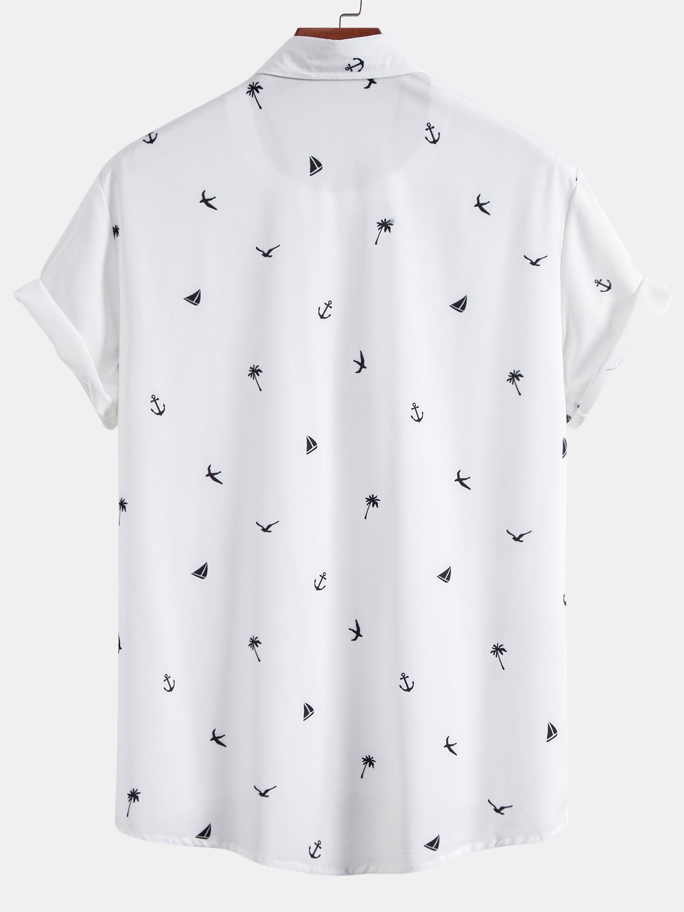 Palm Tree Anchor Sailboat Print Button Up Shirt